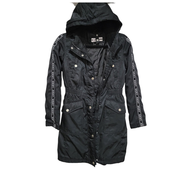 DKNY Fleece Lined Hoodie Long-Sleeves Elastic Waist Girls Puffer Jacket Large